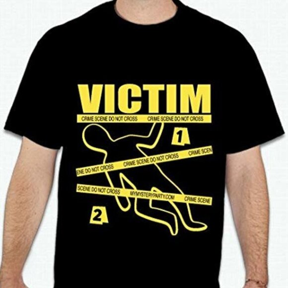 Gildan Black Detective Party T-Shirt with "VICTIM" Print Size XL - Picture 1 of 5